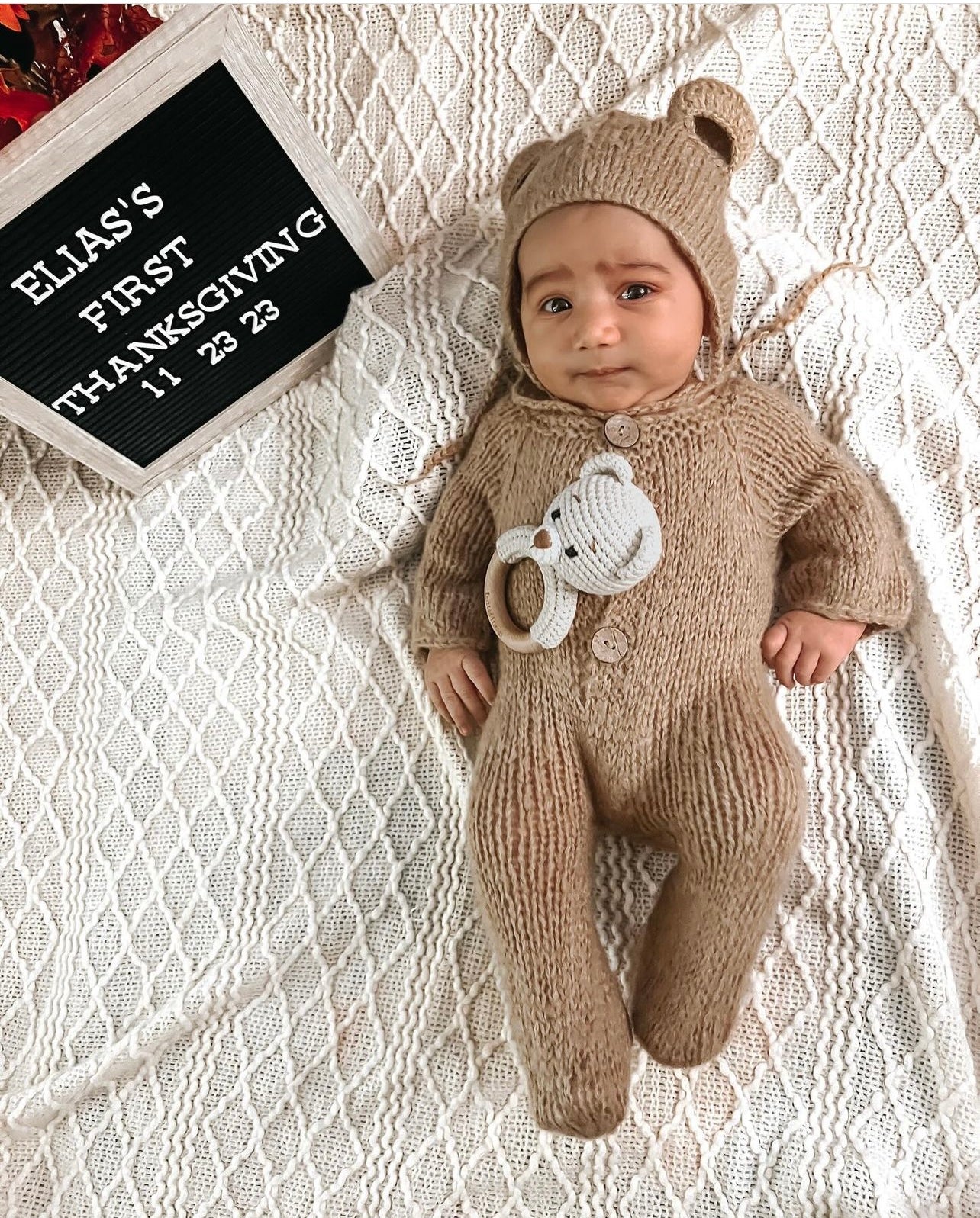 Handmade bear rattle by Knitted Friends