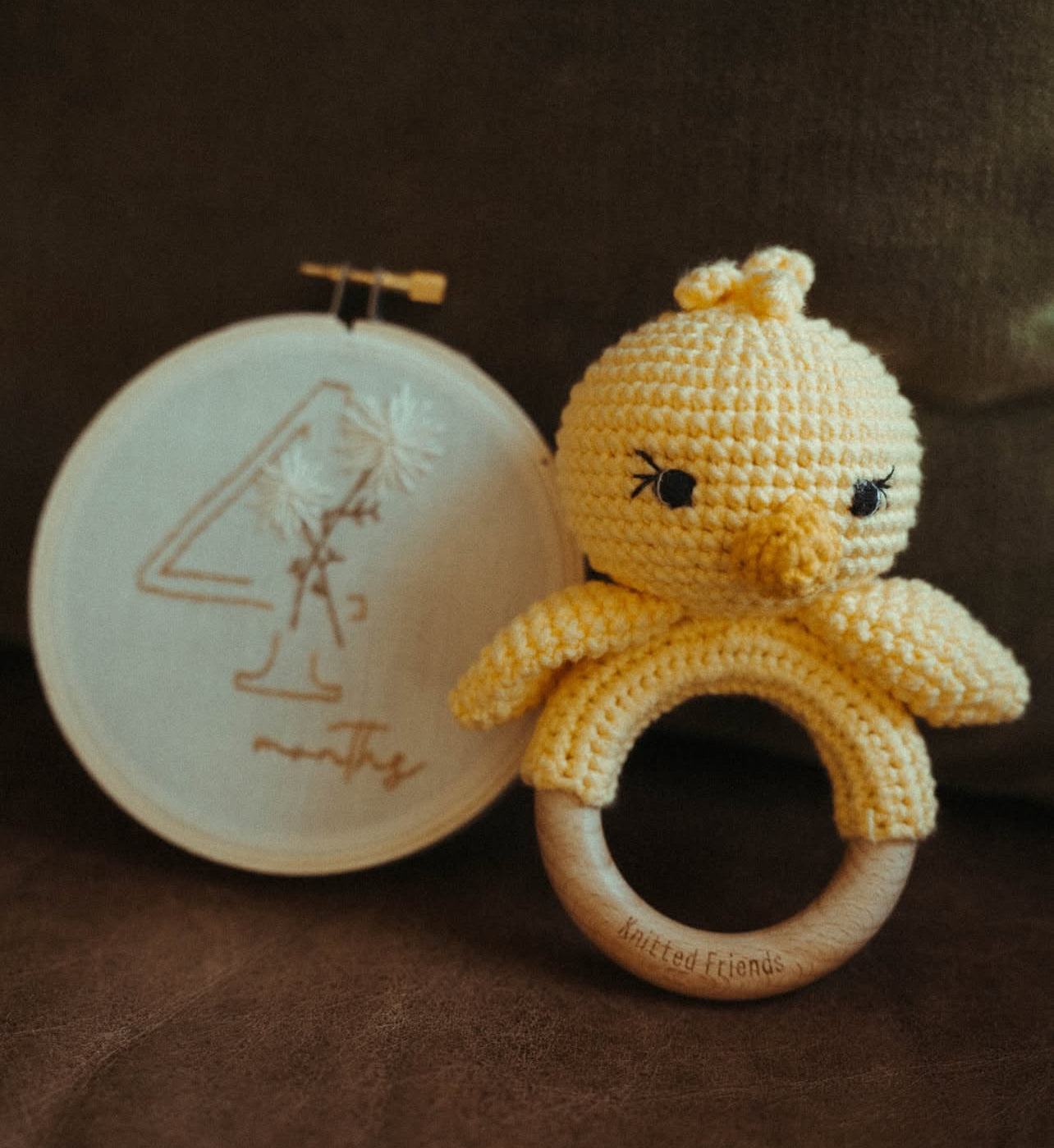 Handmade crochet chick rattle by Knitted Friends