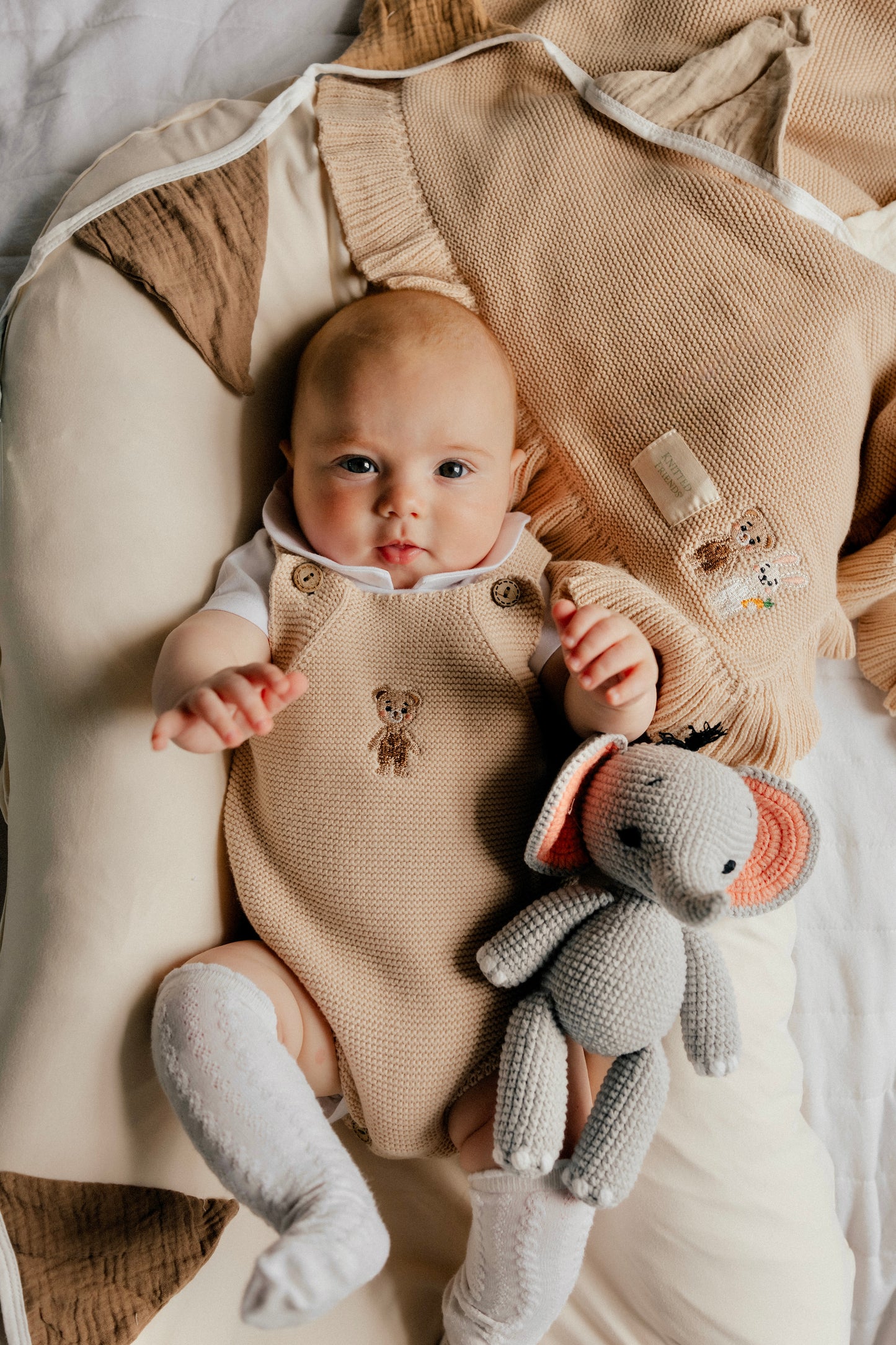 Beige Bear Knit Onesie