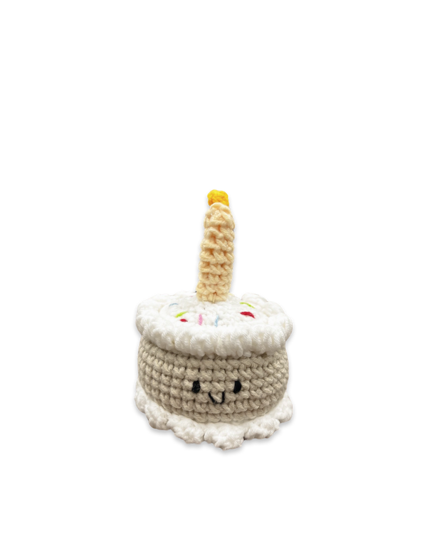 Baby Birthday Cake made with organic cotton yarn beige and white color