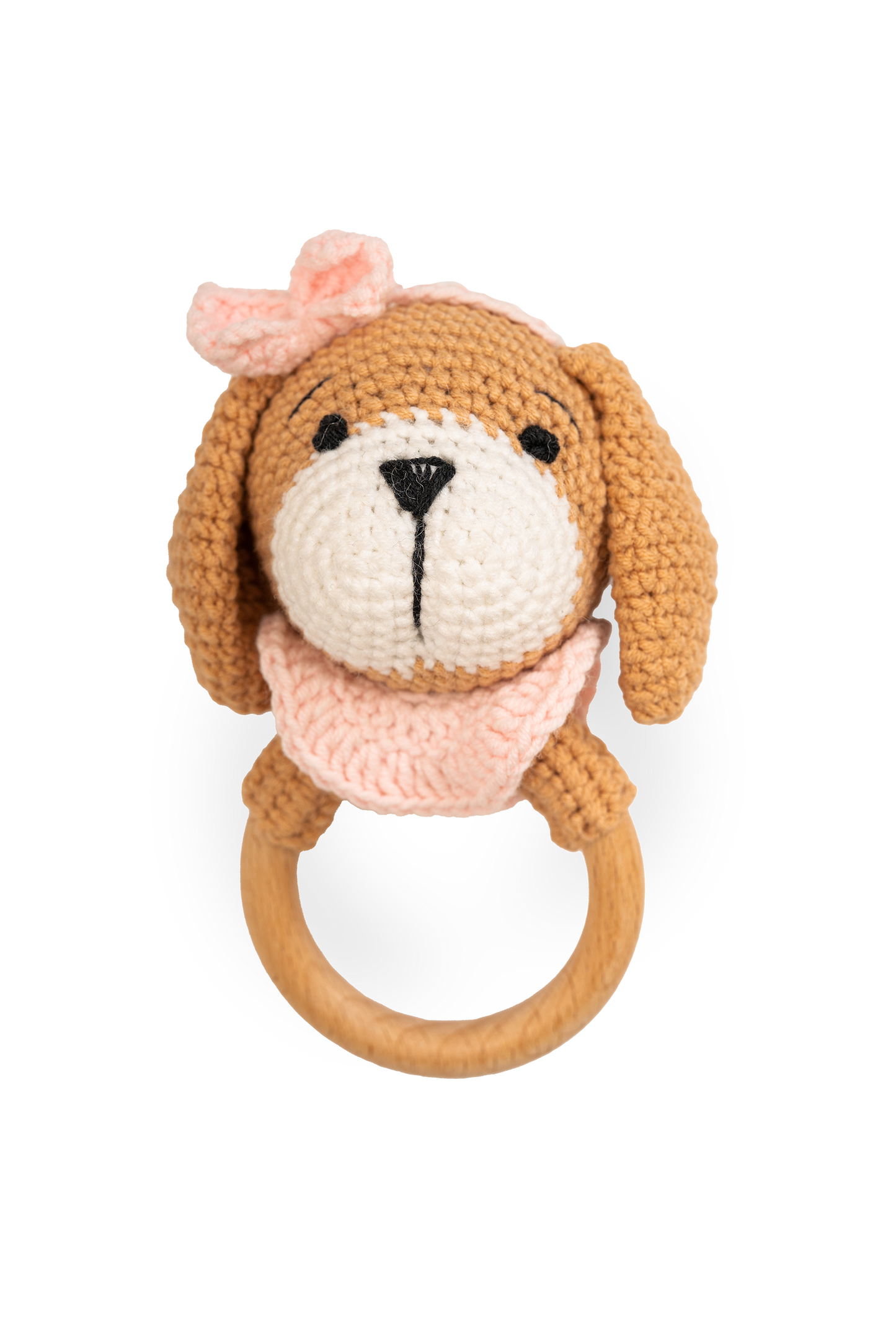 Cinnamon Pink Puppy Rattle - Knitted Friends