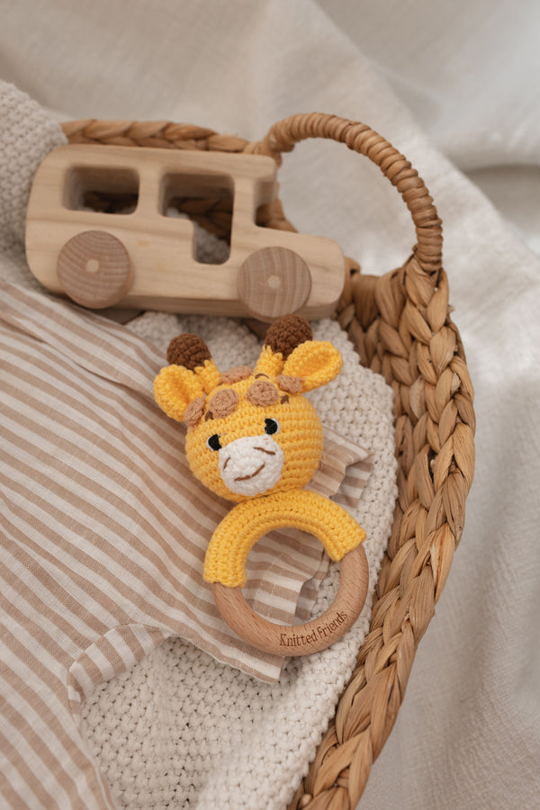 Organic Cotton Yarn Giraffe Rattle | Handmade Baby Keepsake