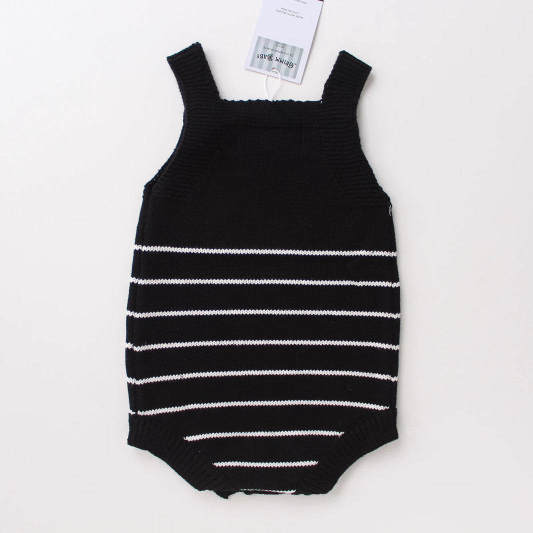 Organic cotton striped racer knit baby onesie, detail view, by Knitted Friends