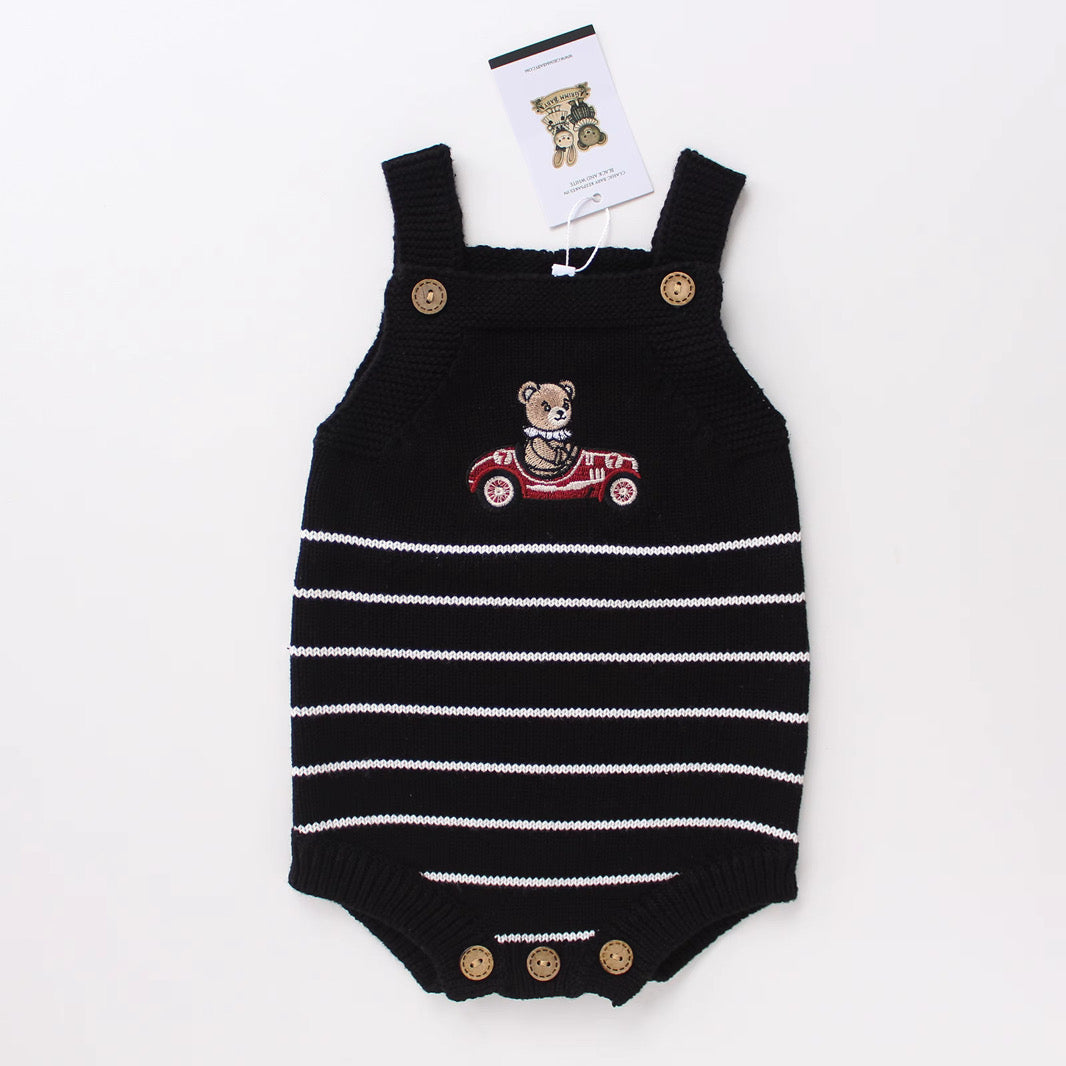 Striped racer knit baby onesie in organic cotton by Knitted Friends