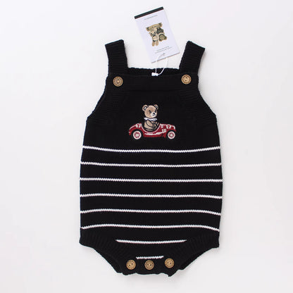 Striped racer knit baby onesie in organic cotton by Knitted Friends