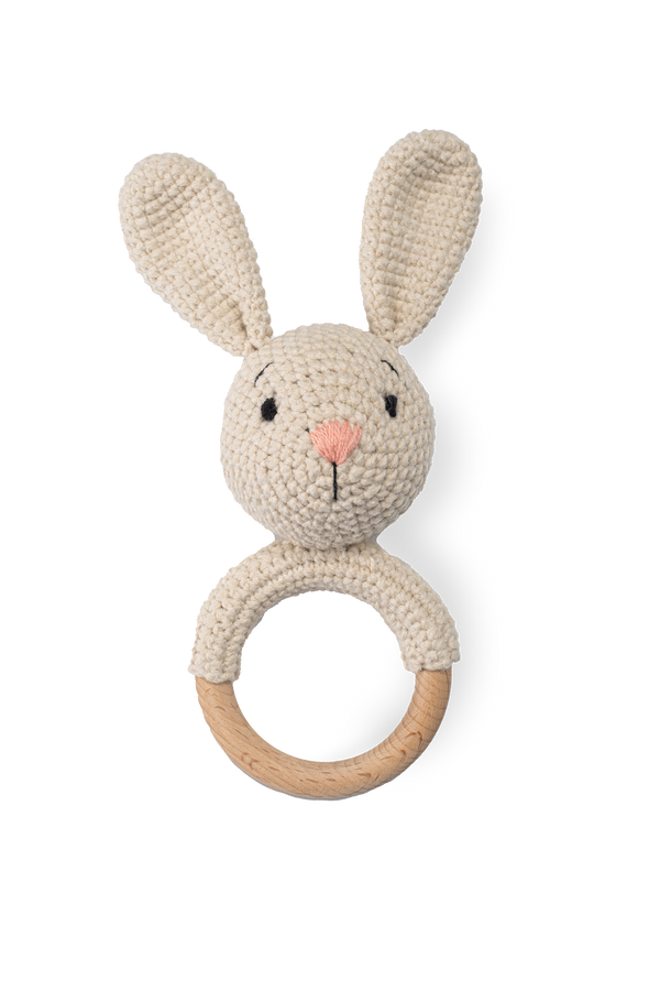 Knitted Organic Cotton White Bunny Baby Rattle – Press Shop