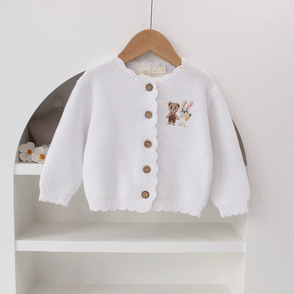Baby Knit Organic Cotton Embroidered Scalloped Cardigan