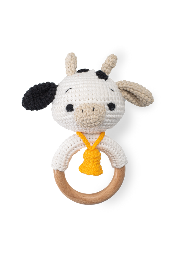 Handmade Cow Rattle - Knitted Friends