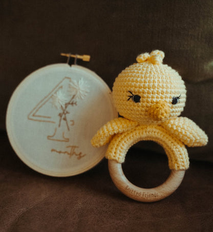 Handmade crochet chick rattle by Knitted Friends