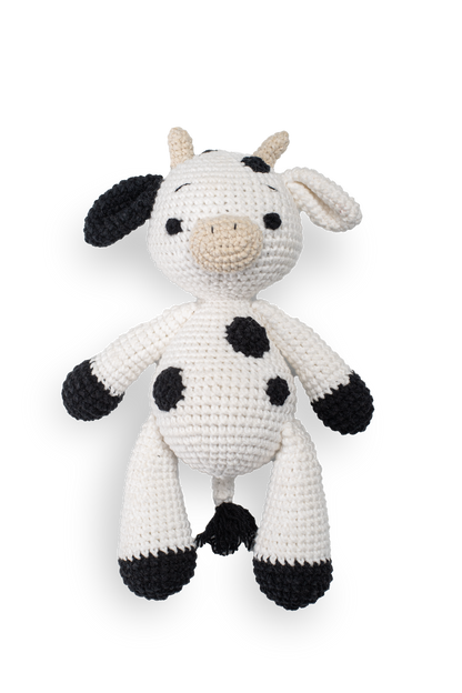 Handmade crochet cow doll by Knitted Friends