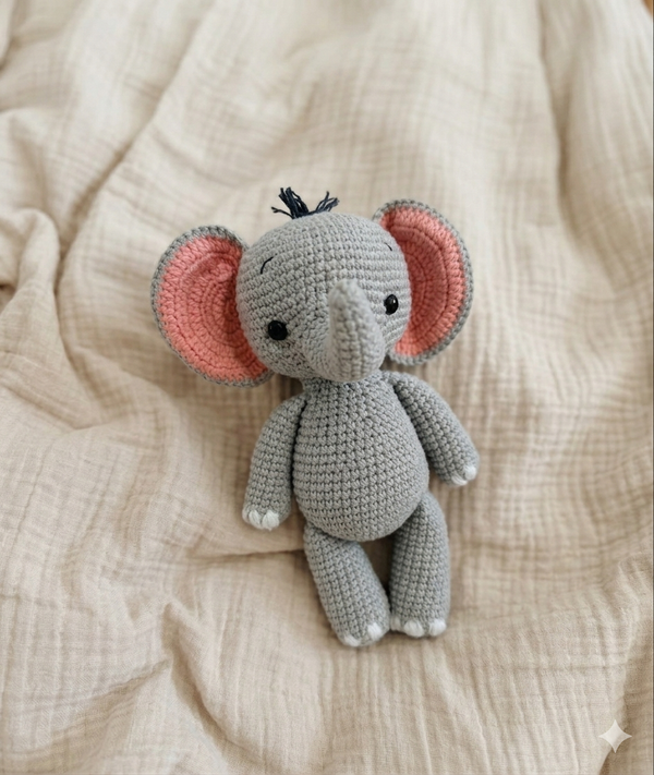 Elephant Doll, Handmade with Organic Cotton Yarn | Nursery Keepsake