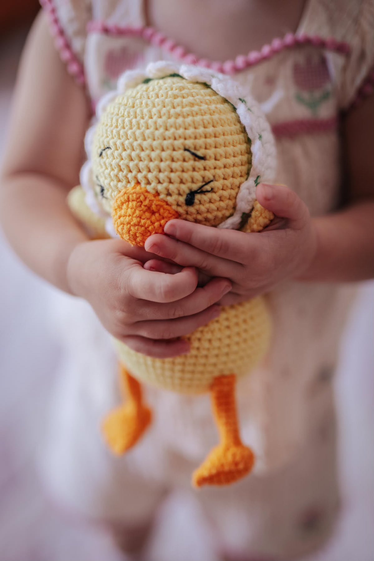 Crochet baby duck stuffed animal, a handmade newborn gift by Knitted Friends