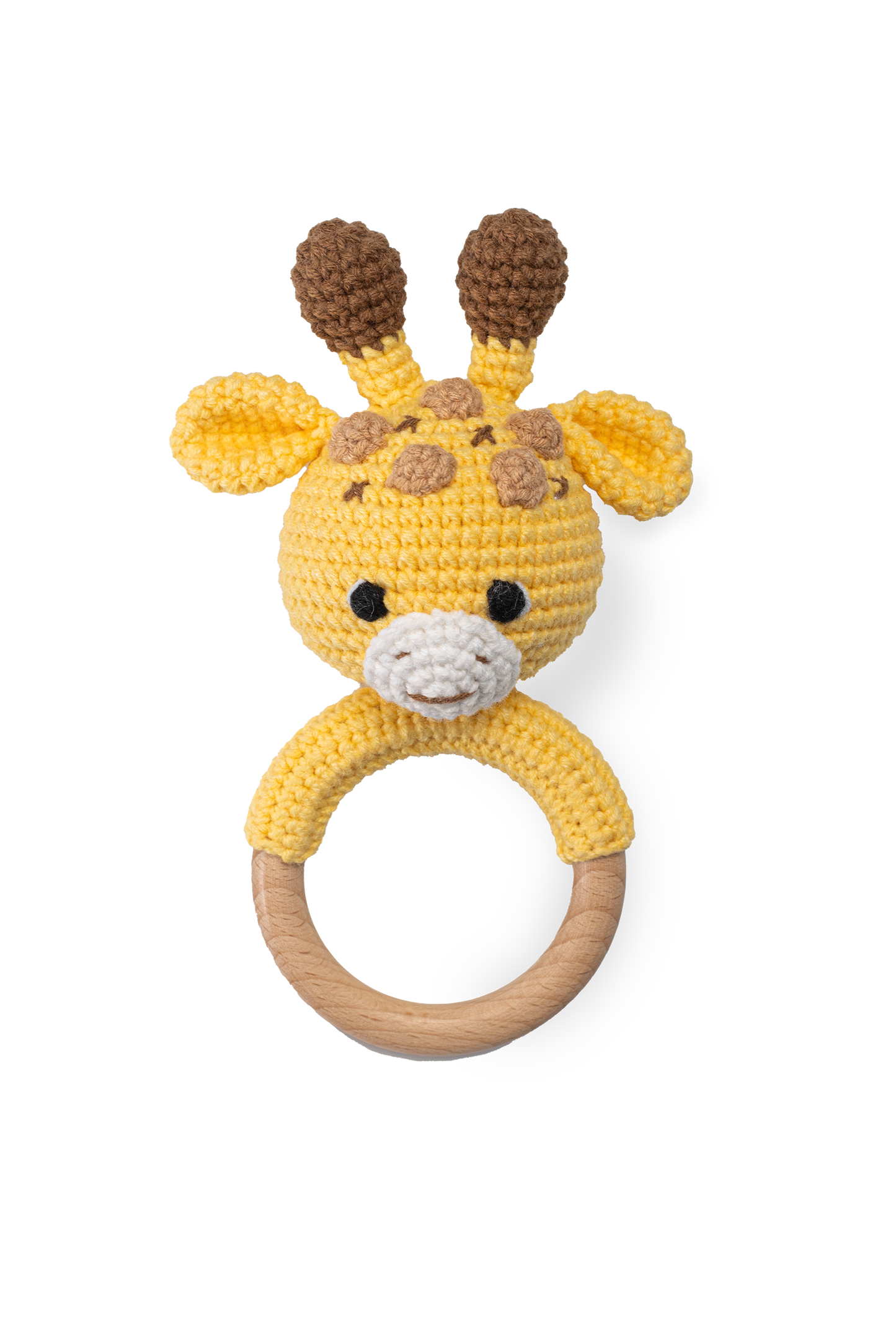 Handmade giraffe rattle by Knitted Friends