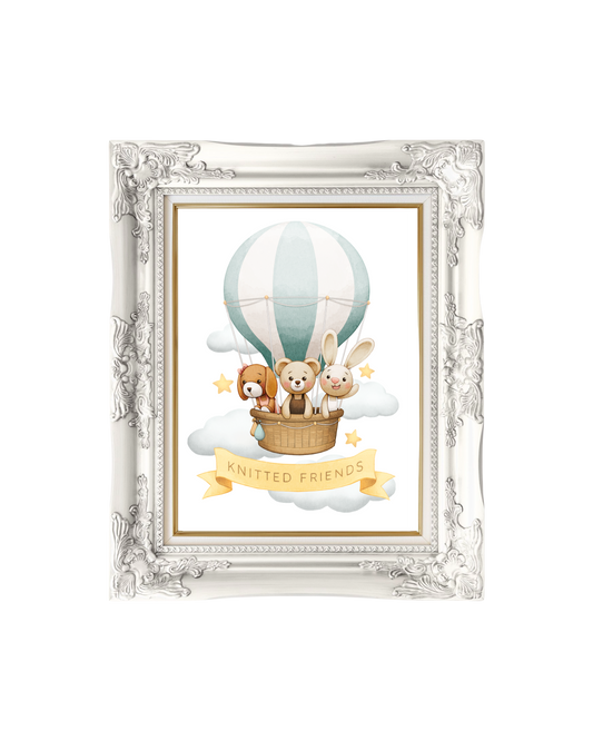 Hot Air balloon Nursery Wall Art - Knitted Friends