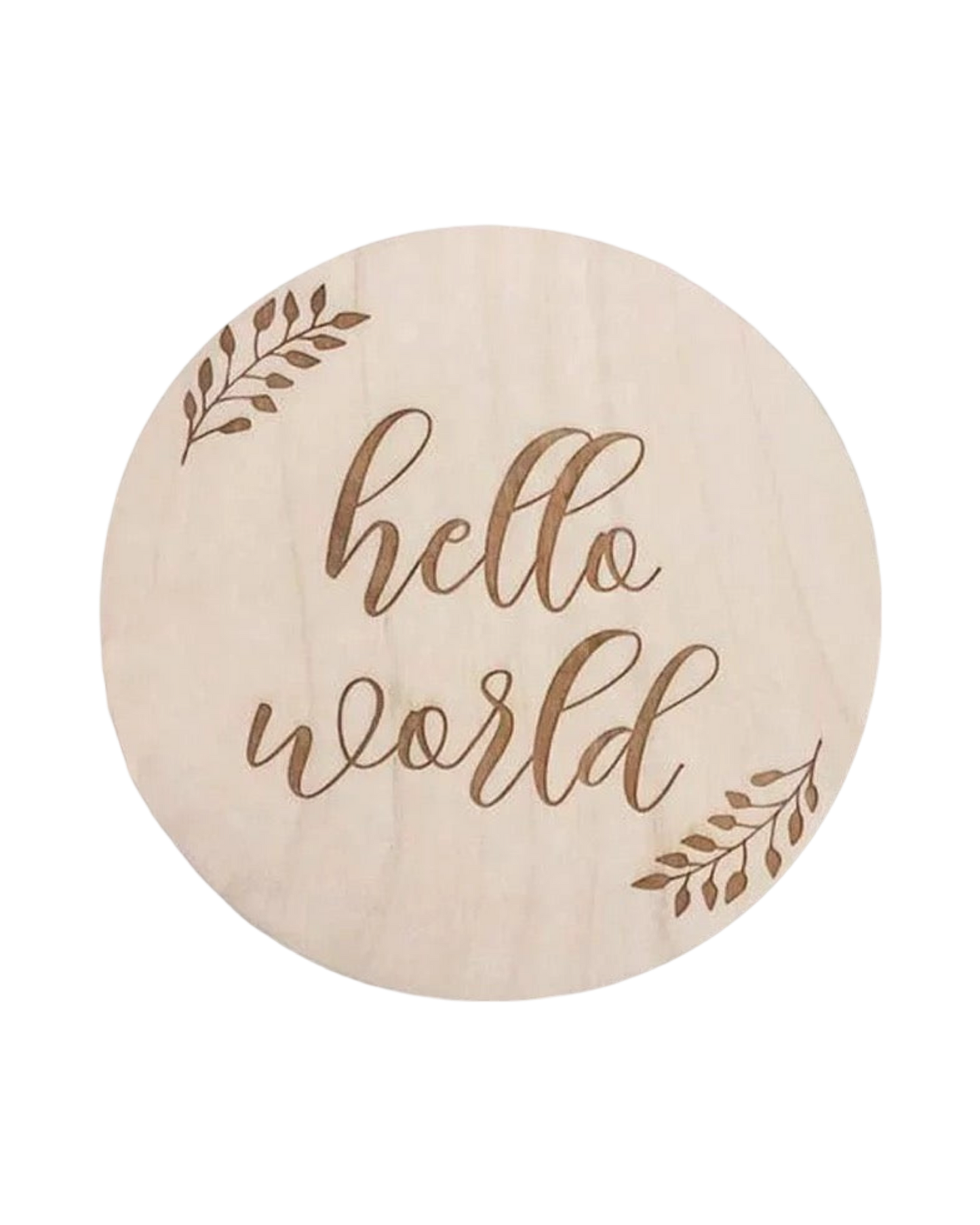 Hello World baby milestone plaque made from natural beech wood, oval engraved sign for newborn announcement and nursery décor by Knitted Friends